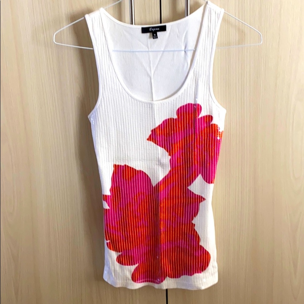 Express White Tank Top with Pink and Orange Floral Print